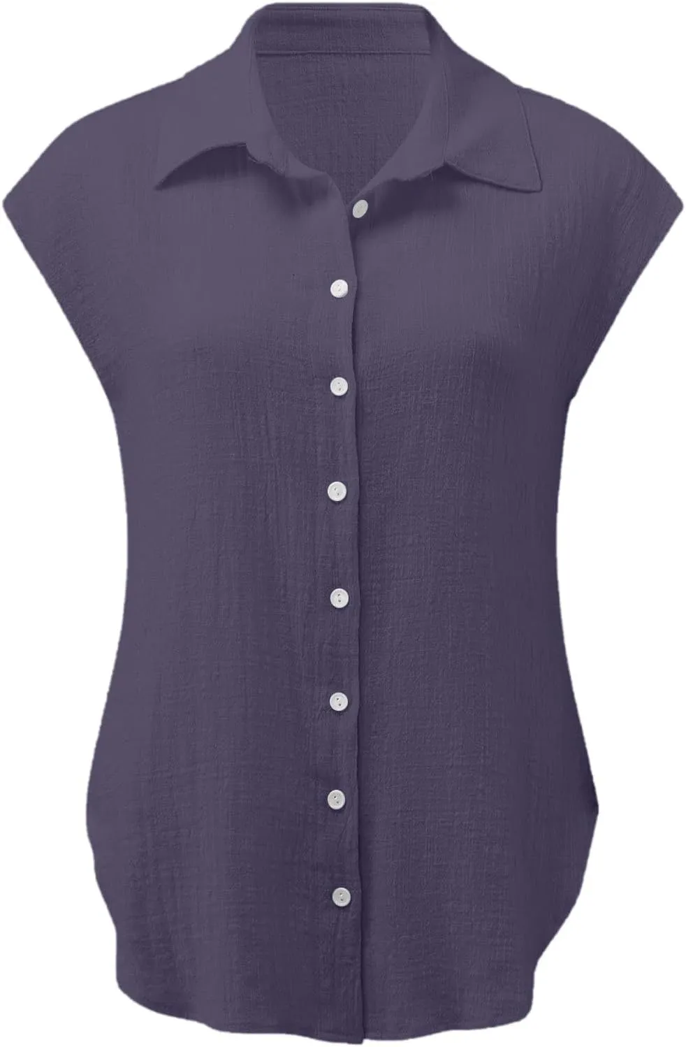 2024 Button Down Shirts for Women Lapel V Neck Dressy Linen Tops Summer Rollup Cap Sleeve Blouses Plus Size Tee Shirt