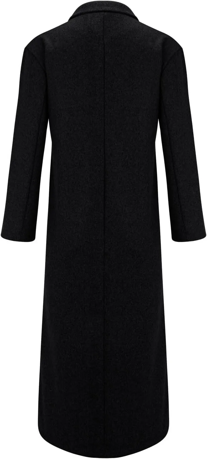 2024 Women's Winter Wool Blend Coat Oversized Double Breasted Long Trench Overcoat Long Sleeve Notch Lapel Coat