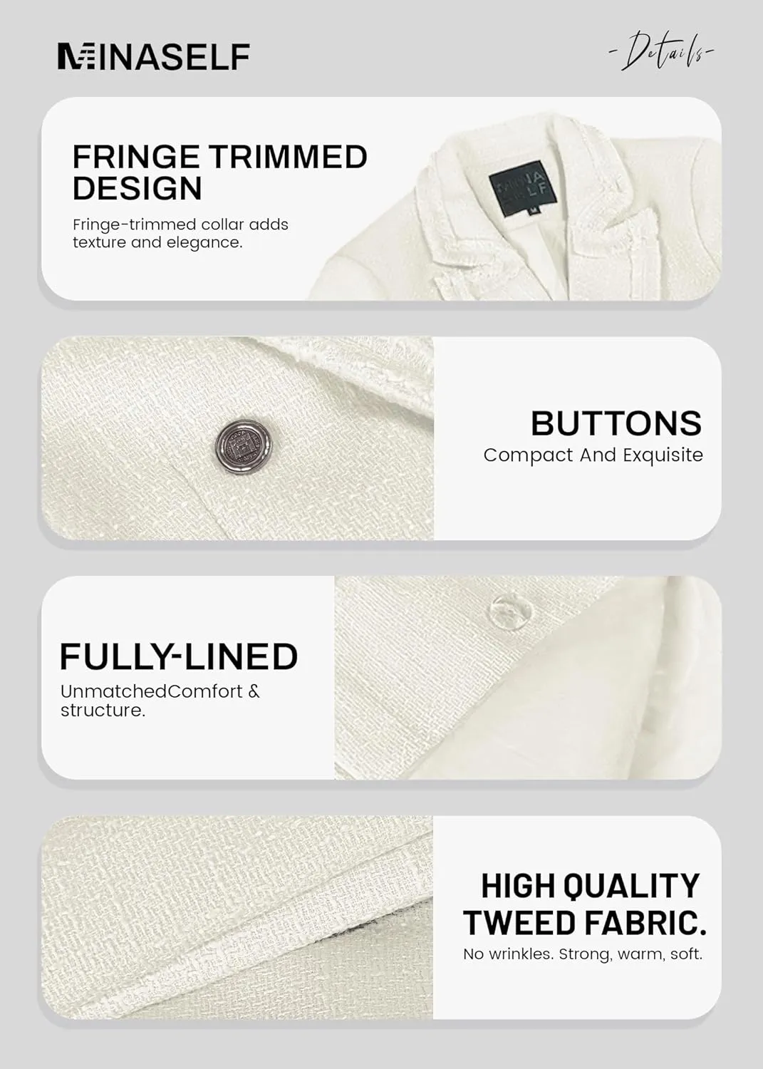 2025 Women's Spring Tweed Blazer Fashion Warm Fully-Lined Elegant Trendy Casual Double-Breasted Jacket with Pockets