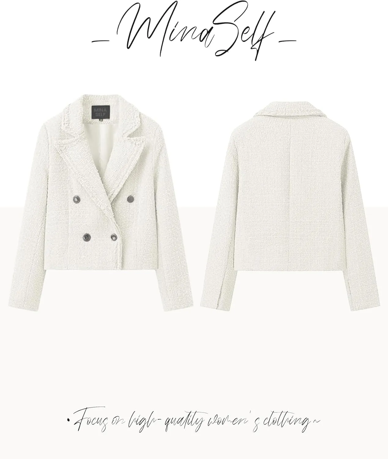 2025 Women's Spring Tweed Blazer Fashion Warm Fully-Lined Elegant Trendy Casual Double-Breasted Jacket with Pockets