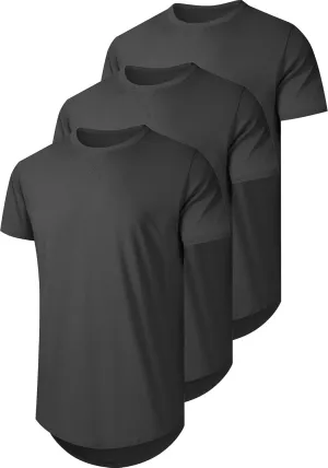 3 Pack Mens t-Shirts 100 Cotton Longline T Shirts Crewneck Long Drop Cut Basic Casual Tee Shirt