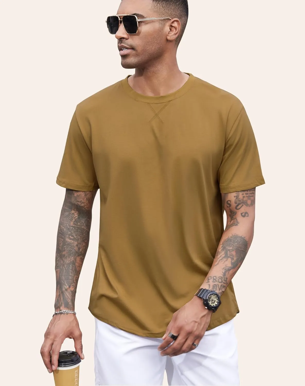 3 Pack Mens t-Shirts 100 Cotton Longline T Shirts Crewneck Long Drop Cut Basic Casual Tee Shirt