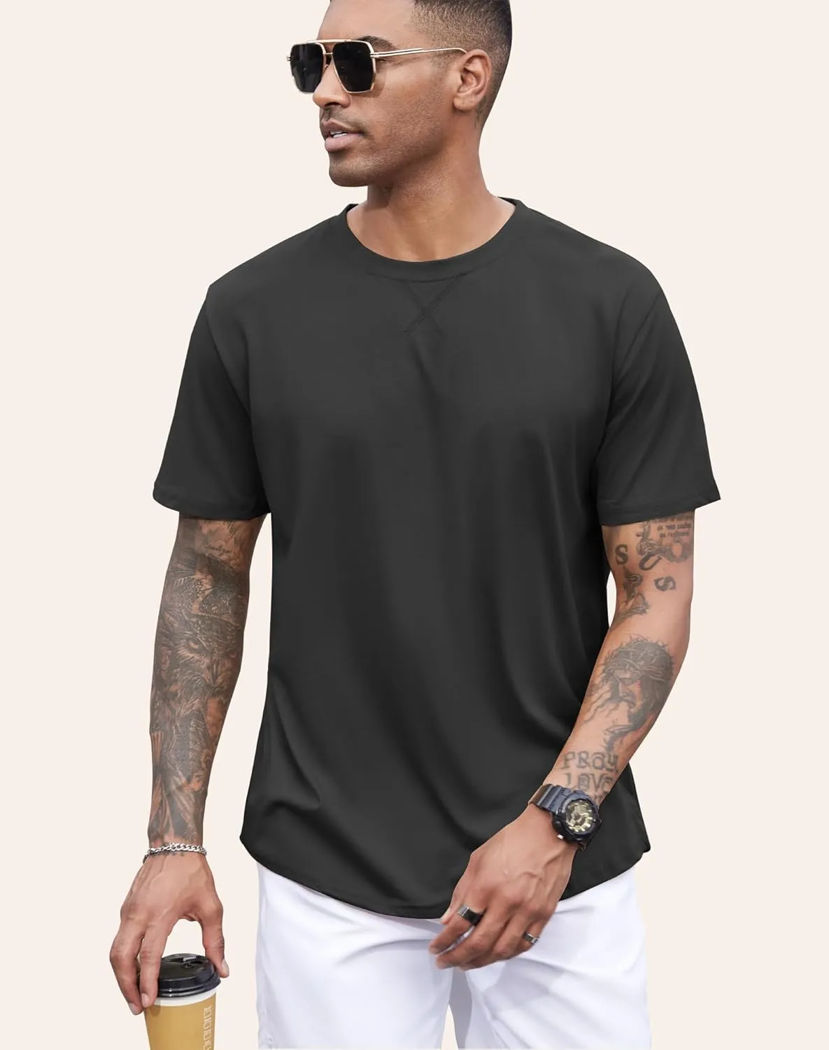 3 Pack Mens t-Shirts 100 Cotton Longline T Shirts Crewneck Long Drop Cut Basic Casual Tee Shirt