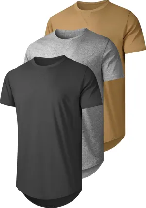 3 Pack Mens t-Shirts 100 Cotton Longline T Shirts Crewneck Long Drop Cut Basic Casual Tee Shirt