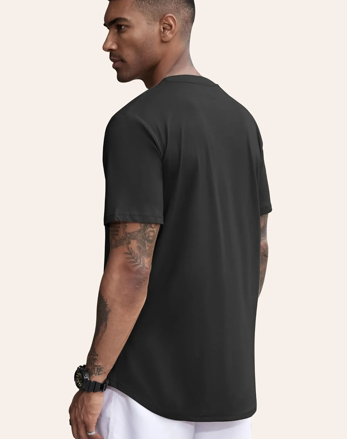 3 Pack Mens t-Shirts 100 Cotton Longline T Shirts Crewneck Long Drop Cut Basic Casual Tee Shirt