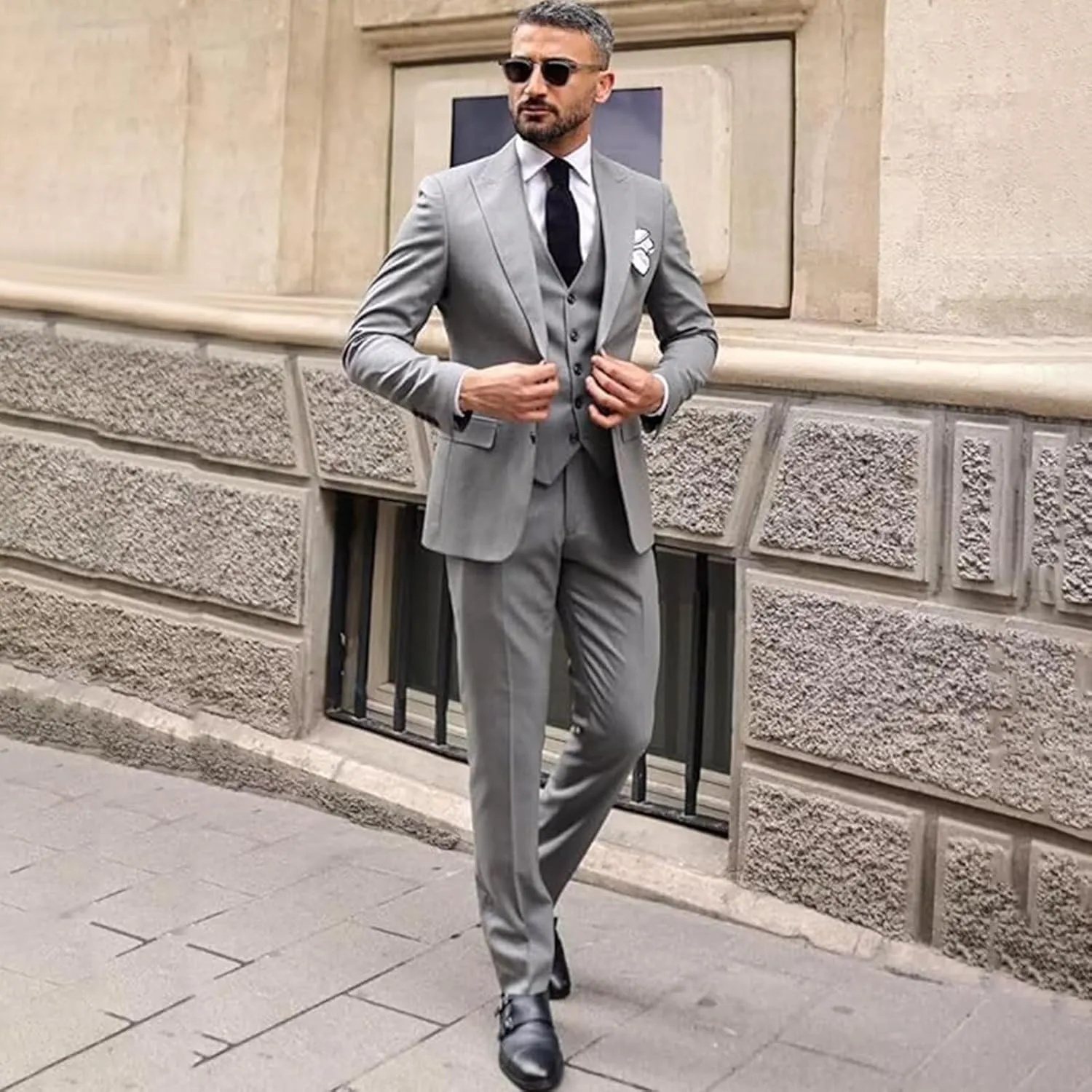 3 Piece Men's Suits, Slim Fit Suit for Men Two Button Solid Blazers Vest Pants Set Wedding Formal Suit
