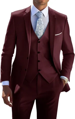 3 Piece Men's Suits, Slim Fit Suit for Men Two Button Solid Blazers Vest Pants Set Wedding Formal Suit