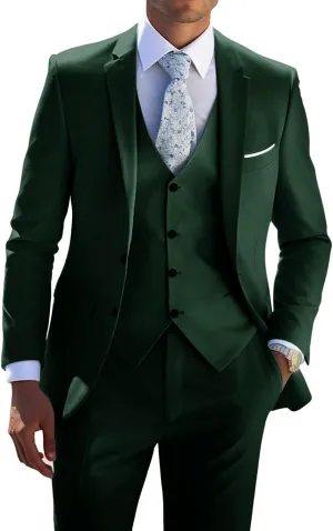 3 Piece Men's Suits, Slim Fit Suit for Men Two Button Solid Blazers Vest Pants Set Wedding Formal Suit