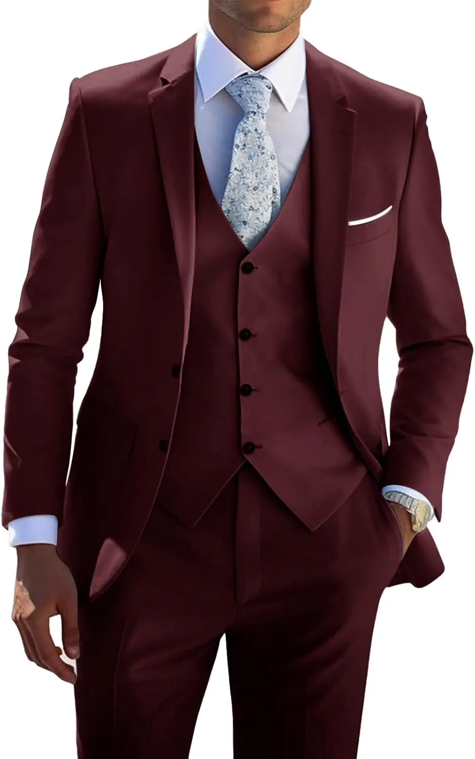 3 Piece Men's Suits, Slim Fit Suit for Men Two Button Solid Blazers Vest Pants Set Wedding Formal Suit