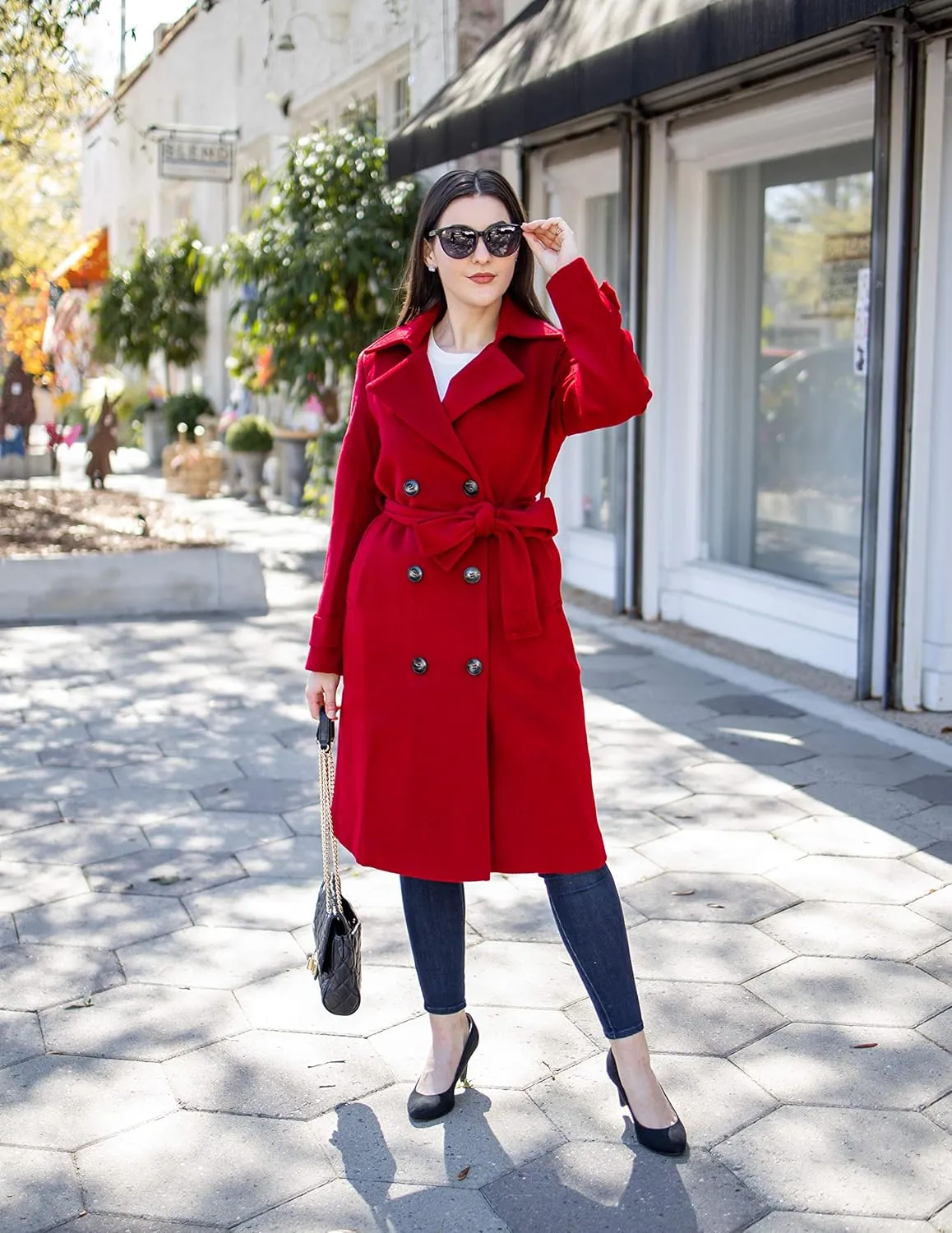 ACECOZY Women's Superior 100% Wool Trench Coat, Classy Long Wool Coat with Belt