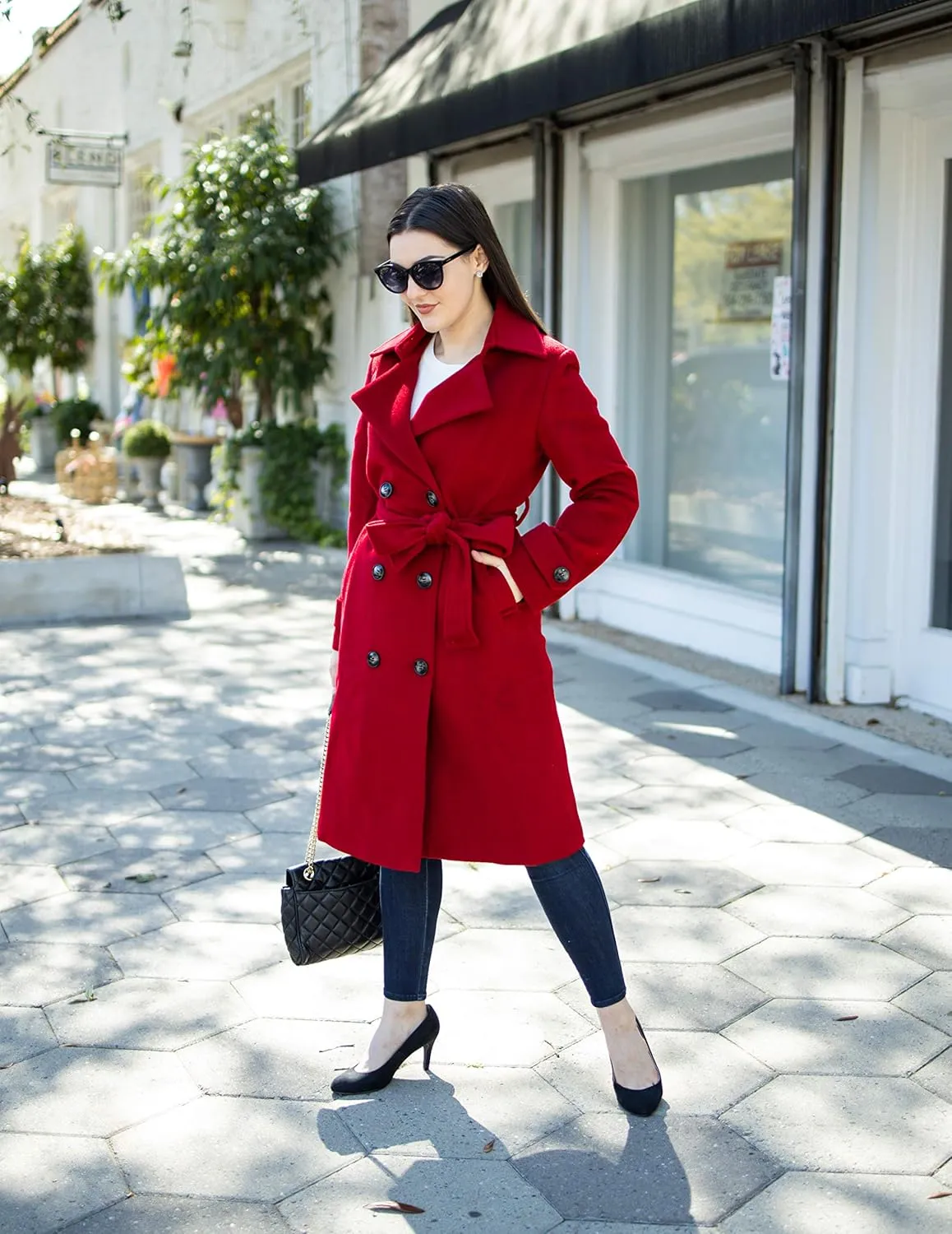 ACECOZY Women's Superior 100% Wool Trench Coat, Classy Long Wool Coat with Belt