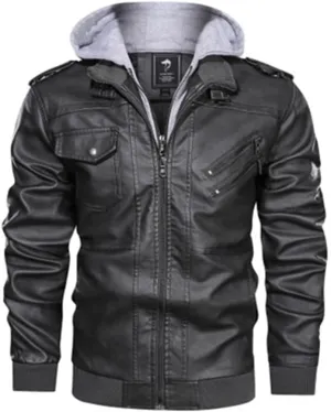 Alloaone Men's Motorcycle Leather Jacket Outwear Coats Streetwear Windbreaker Biker PU Hooded Jackets