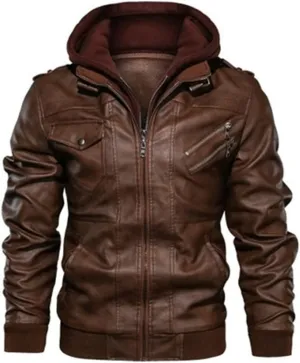 Alloaone Men's Motorcycle Leather Jacket Outwear Coats Streetwear Windbreaker Biker PU Hooded Jackets