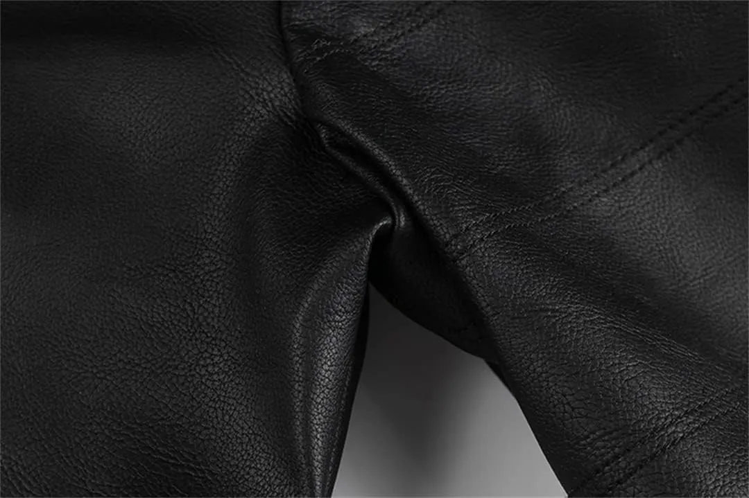 Alloaone Men's Winter Motorcycle Leather Vintage Windbreaker Hooded Jackets Outwear Warm Biker Coats