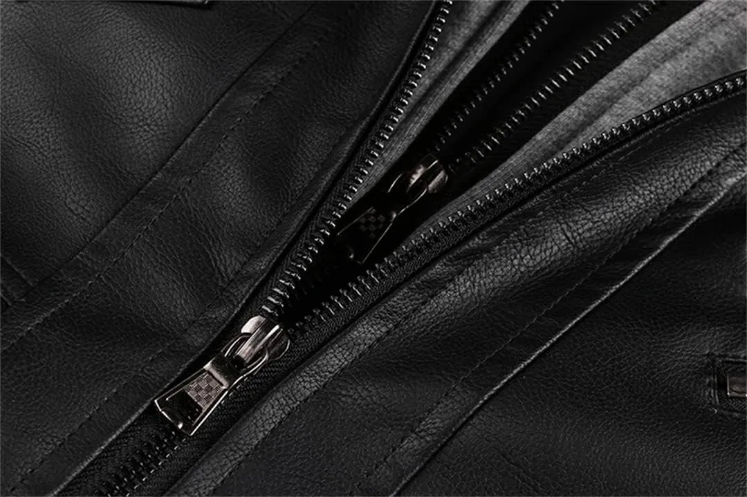 Alloaone Men's Winter Motorcycle Leather Vintage Windbreaker Hooded Jackets Outwear Warm Biker Coats