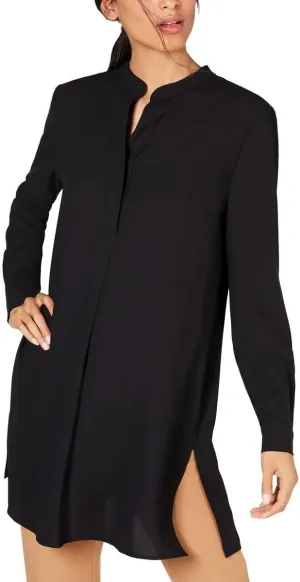 Anne Klein Womens Petites Covered Placket Side Slit Blouse