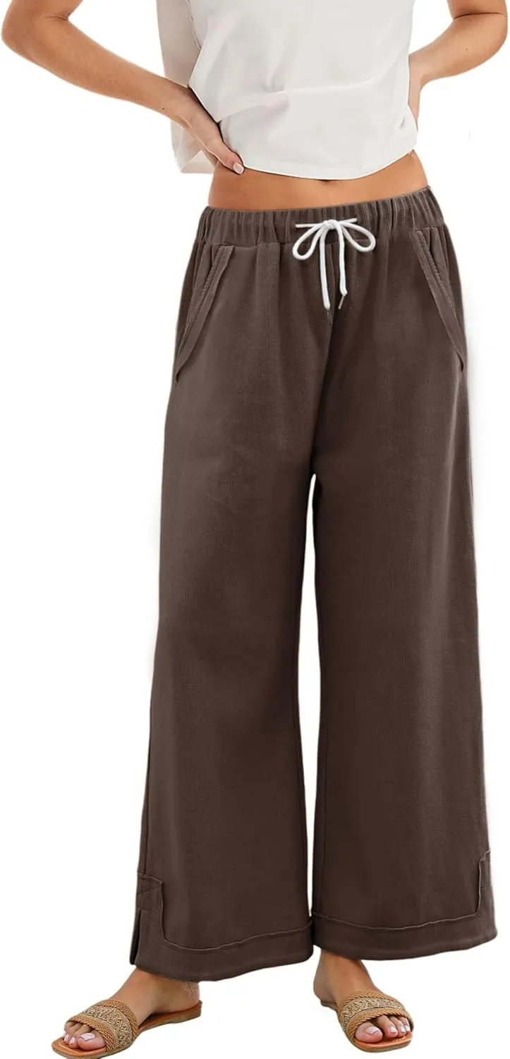 Athlisan Womens Baggy Wide Leg Palazzo Pants Casual Loose Drawstring Elastic Waisted Lounge Trousers with Pockets