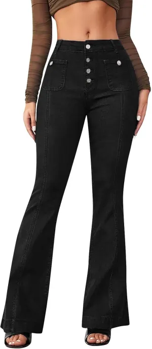 Bell Bottom Jeans for Women Ripped Skinny Bell Bottom Ladies Elastic Skinny Flared Raw Hem Flare Denim Pants