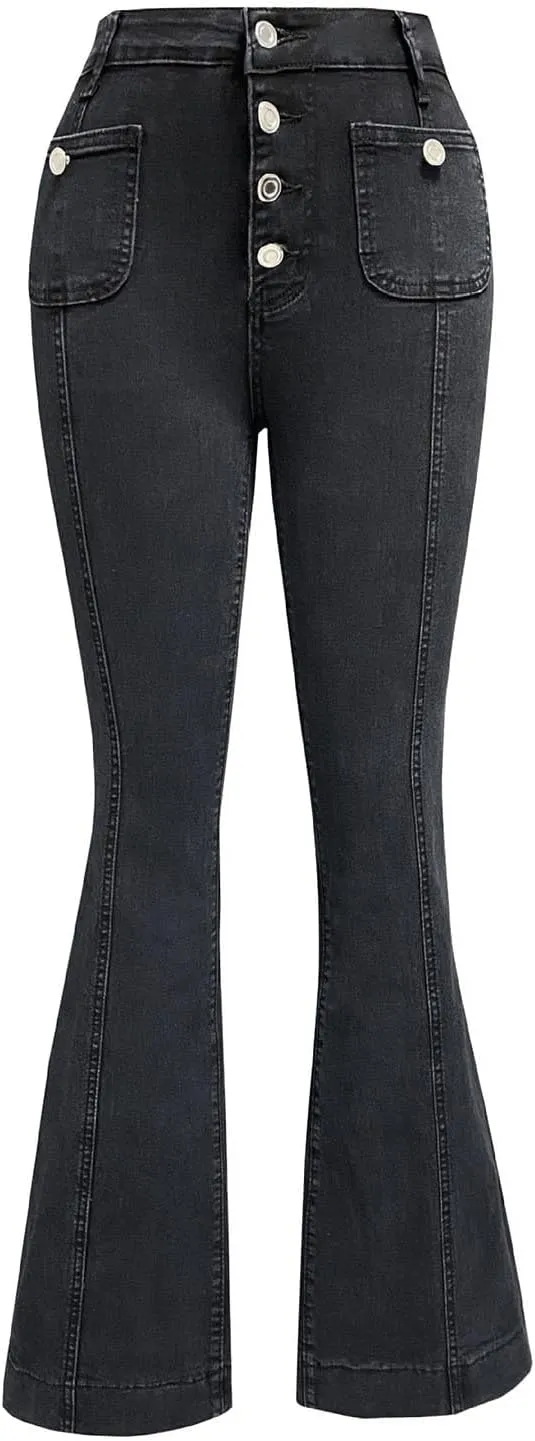 Bell Bottom Jeans for Women Ripped Skinny Bell Bottom Ladies Elastic Skinny Flared Raw Hem Flare Denim Pants