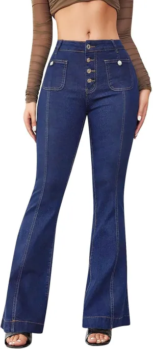 Bell Bottom Jeans for Women Ripped Skinny Bell Bottom Ladies Elastic Skinny Flared Raw Hem Flare Denim Pants