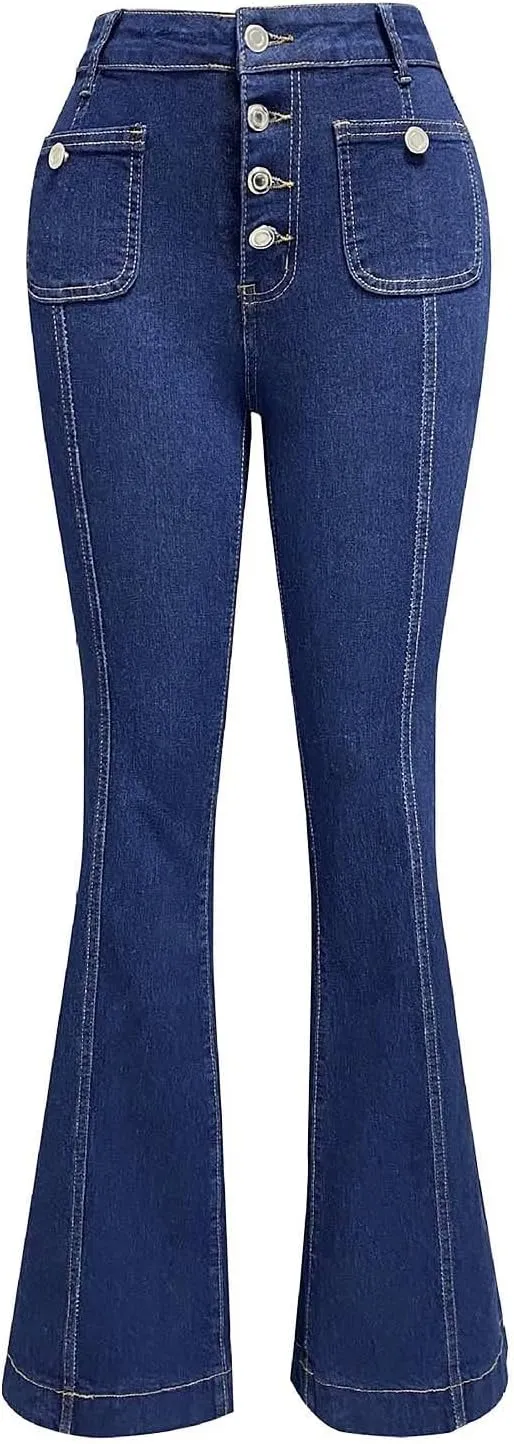 Bell Bottom Jeans for Women Ripped Skinny Bell Bottom Ladies Elastic Skinny Flared Raw Hem Flare Denim Pants