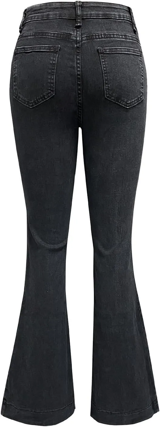 Bell Bottom Jeans for Women Ripped Skinny Bell Bottom Ladies Elastic Skinny Flared Raw Hem Flare Denim Pants