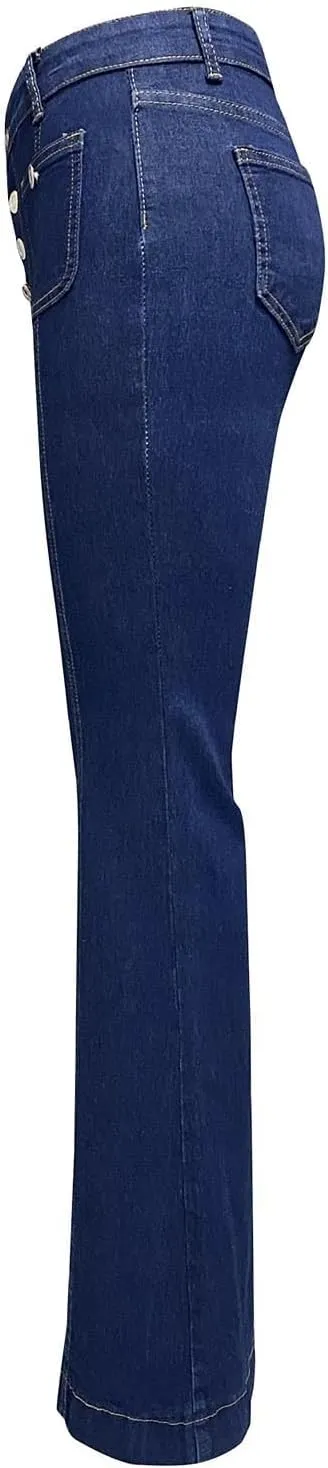 Bell Bottom Jeans for Women Ripped Skinny Bell Bottom Ladies Elastic Skinny Flared Raw Hem Flare Denim Pants