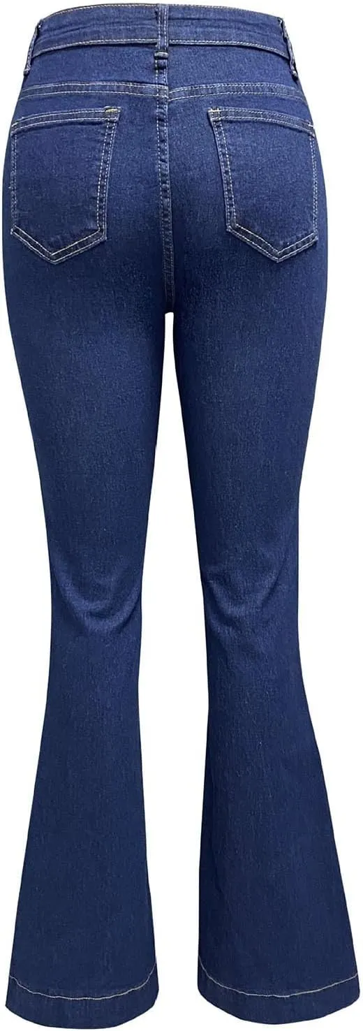 Bell Bottom Jeans for Women Ripped Skinny Bell Bottom Ladies Elastic Skinny Flared Raw Hem Flare Denim Pants