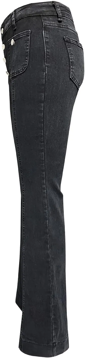 Bell Bottom Jeans for Women Ripped Skinny Bell Bottom Ladies Elastic Skinny Flared Raw Hem Flare Denim Pants