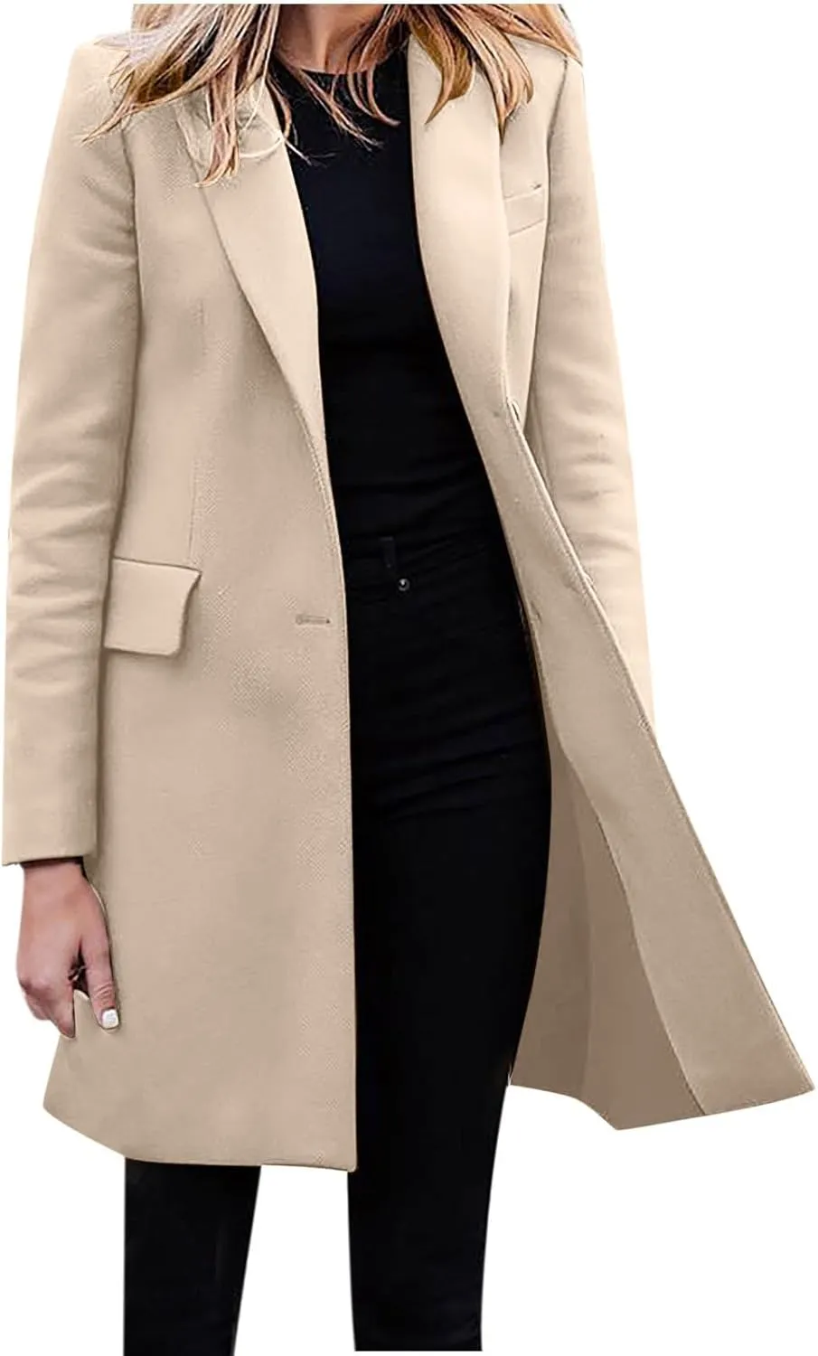 Blazers for Women,Wool Blend Trench Coat Elegante Business Jackets Open Front Work Office Winter Suit Cardigan