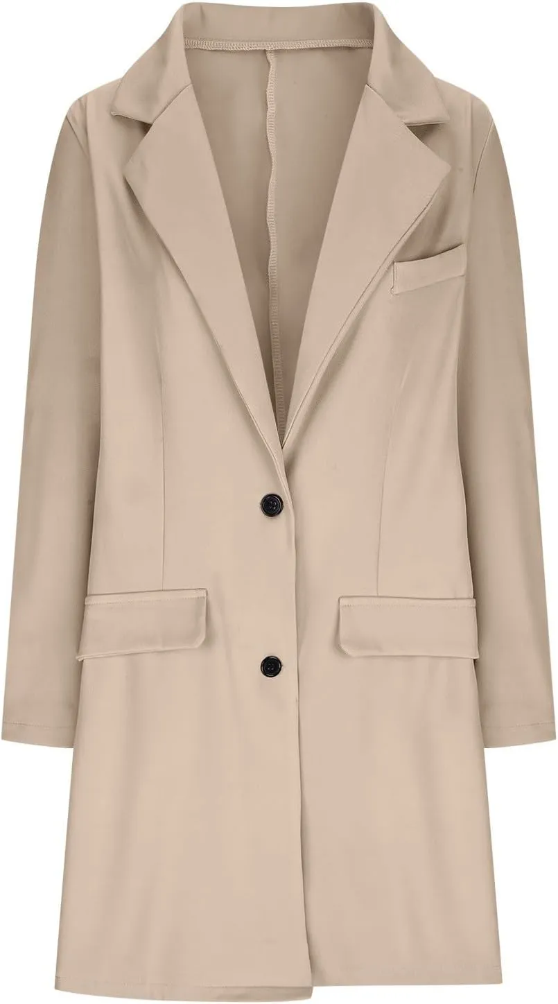 Blazers for Women,Wool Blend Trench Coat Elegante Business Jackets Open Front Work Office Winter Suit Cardigan