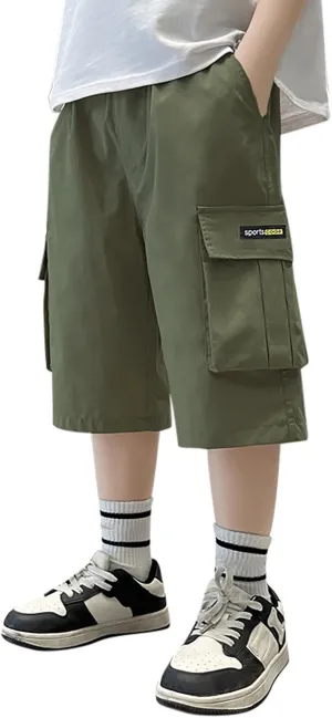 Boys Cargo Shorts Quick Dry Lightweight Straight Leg Pull-On Hiking Shorts for Sports Outdoor with Pockets