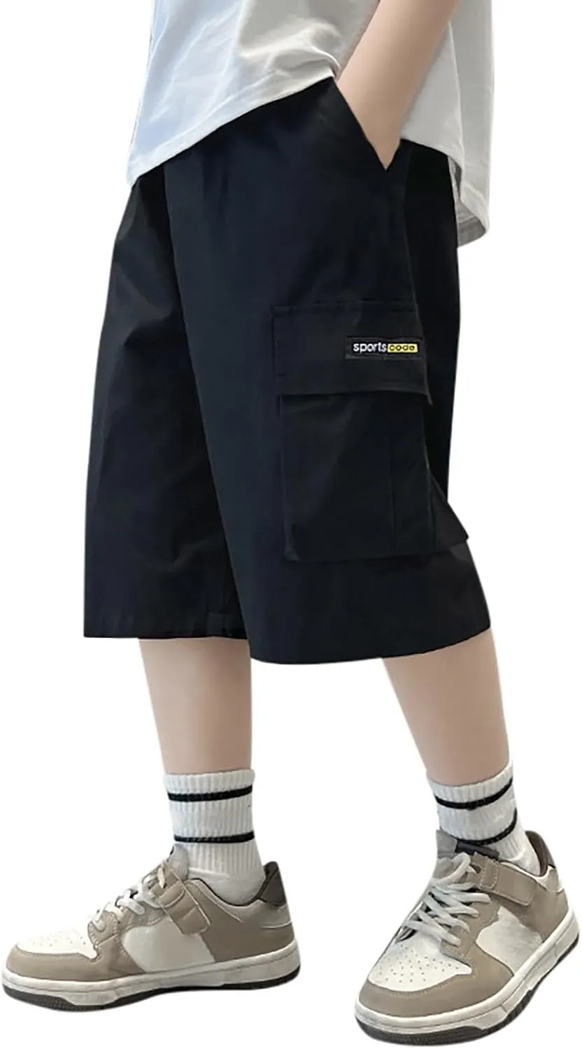 Boys Cargo Shorts Quick Dry Lightweight Straight Leg Pull-On Hiking Shorts for Sports Outdoor with Pockets