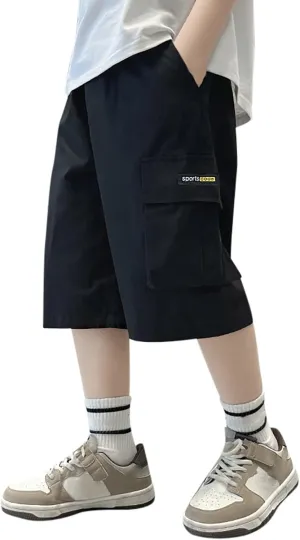 Boys Cargo Shorts Quick Dry Lightweight Straight Leg Pull-On Hiking Shorts for Sports Outdoor with Pockets