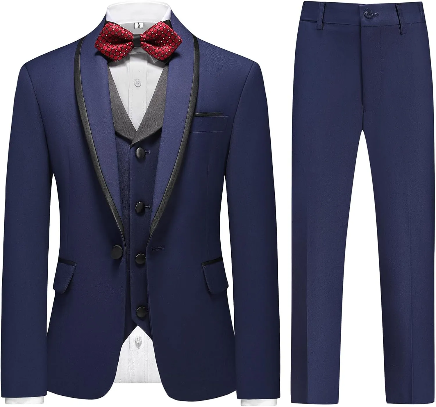 Boys Tuxedo Suit Set Slim Fit Sizes 4-18 Blazer Vest Pants 3 Piece Formal Wedding Outfit for Kids
