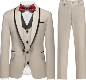 Boys Tuxedo Suit Set Slim Fit Sizes 4-18 Blazer Vest Pants 3 Piece Formal Wedding Outfit for Kids