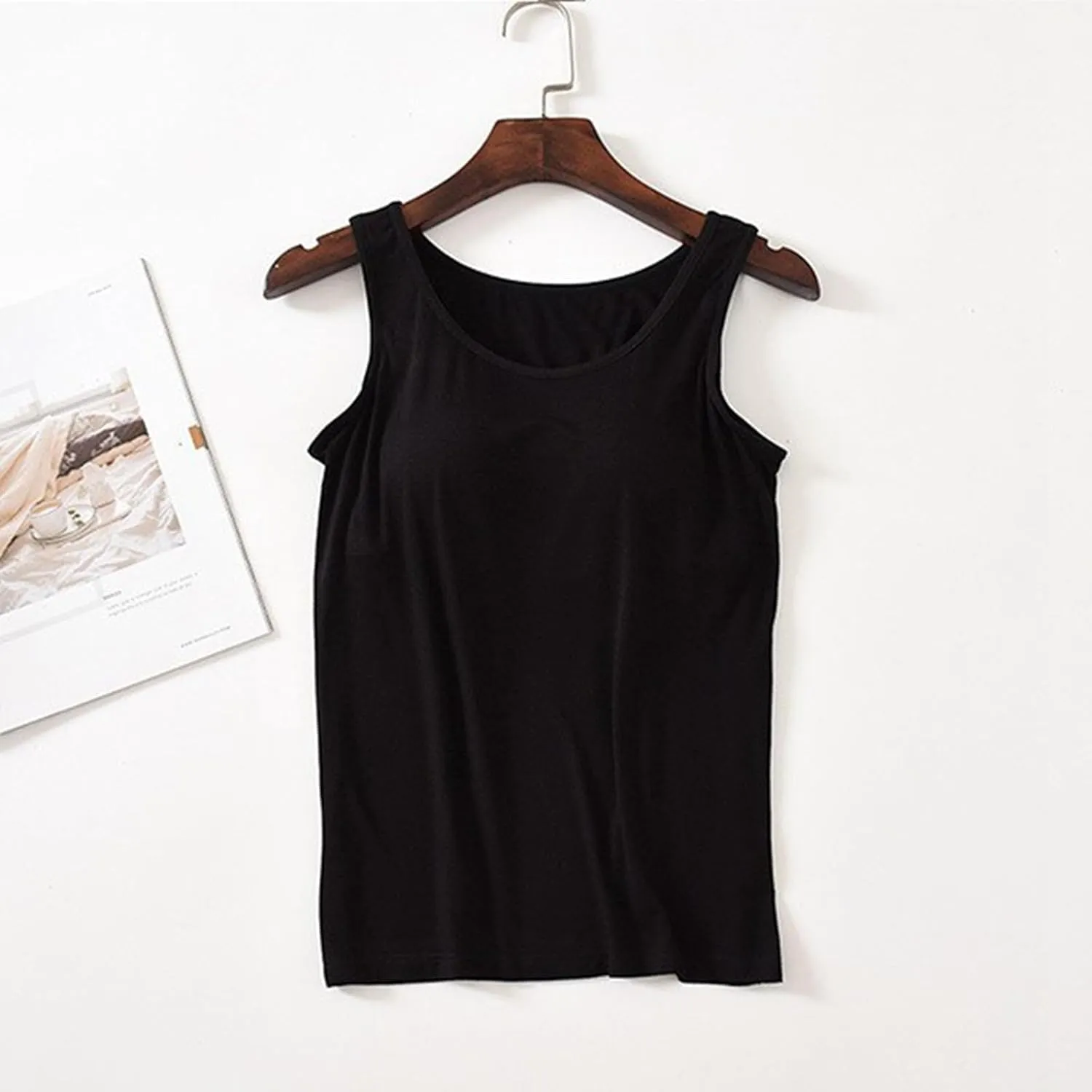Built in Bra Tank Tops for Women Square Neck Seamless Tank Top Workout Yoga Shirts Basic Cami Vest Summer Clothes