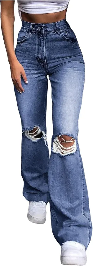 Cargo Jeans for Women Low Rise Bell Bottoms Trendy Straight Leg Stretch Denim Pants Flare Jeans Bootcut Bell Bottom