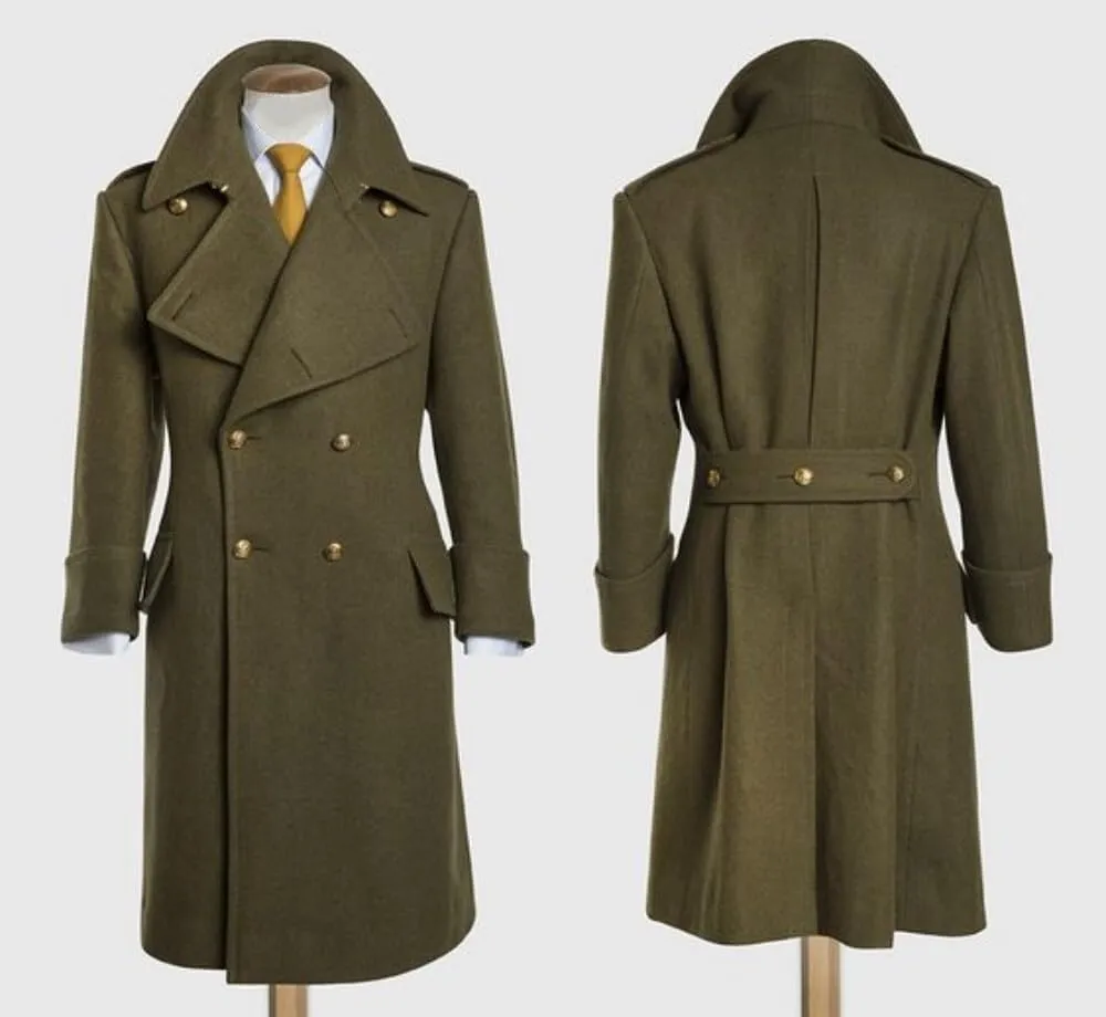 Casual Men's Regular Fit Long Overcoat Wool Blend Pea Jacket Double Breasted Notch Lapel Trench Coat in Winter