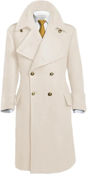 Casual Men's Regular Fit Long Overcoat Wool Blend Pea Jacket Double Breasted Notch Lapel Trench Coat in Winter