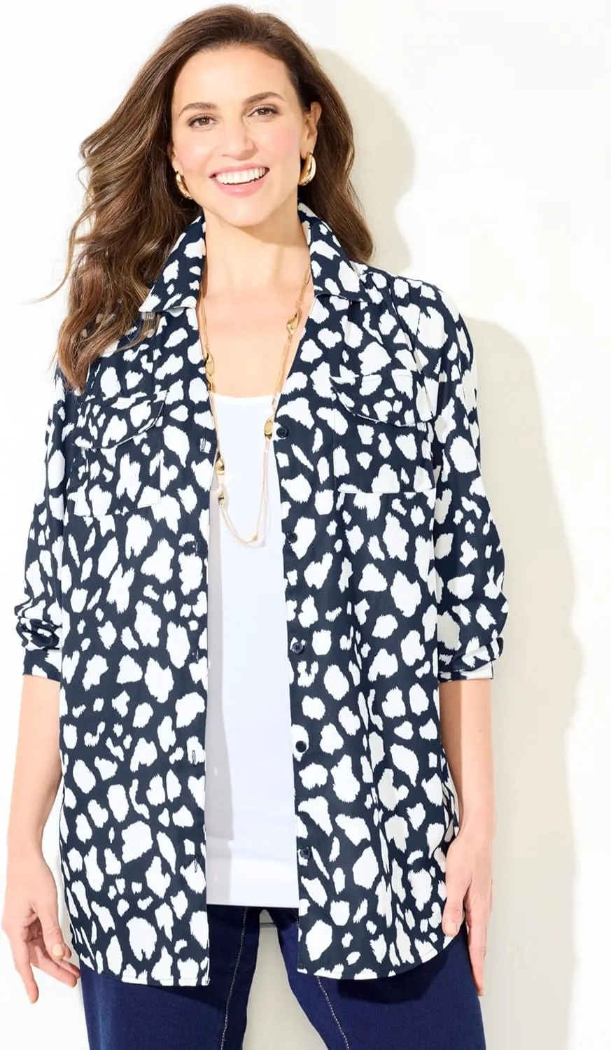 Catherines Women's Plus Size Petite Modern Camp Shirt