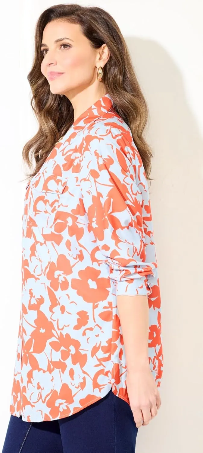 Catherines Women's Plus Size Petite Modern Camp Shirt