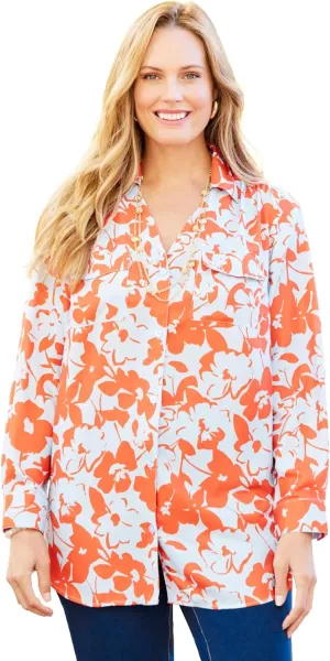 Catherines Women's Plus Size Petite Modern Camp Shirt
