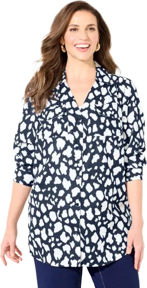 Catherines Women's Plus Size Petite Modern Camp Shirt