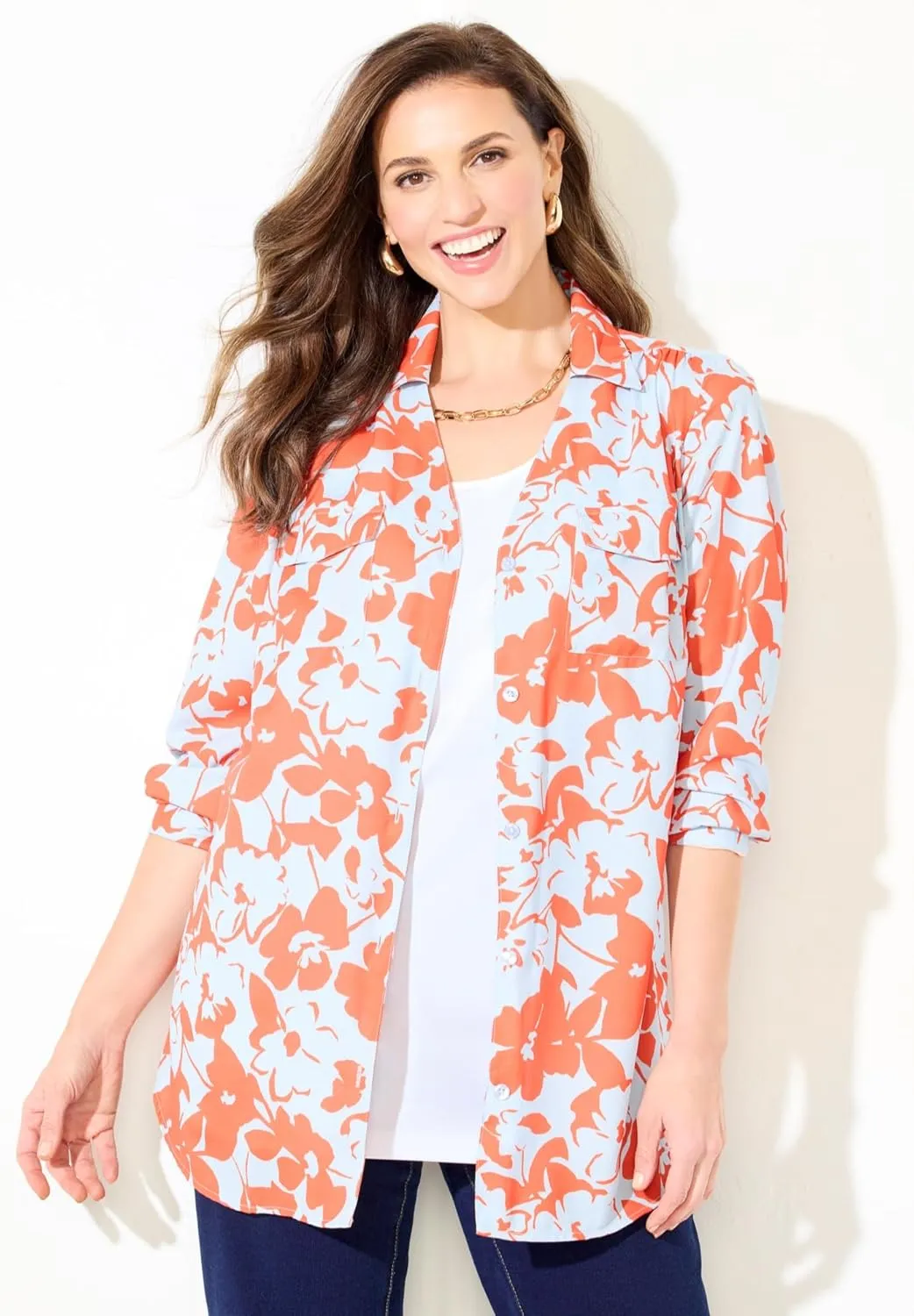 Catherines Women's Plus Size Petite Modern Camp Shirt