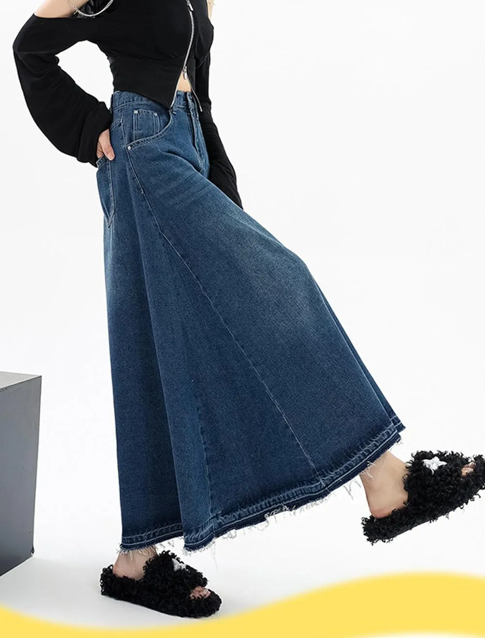 CHARTOU Women's Back Elastic High Waist A-Line Maxi Long Denim Jean Skirt