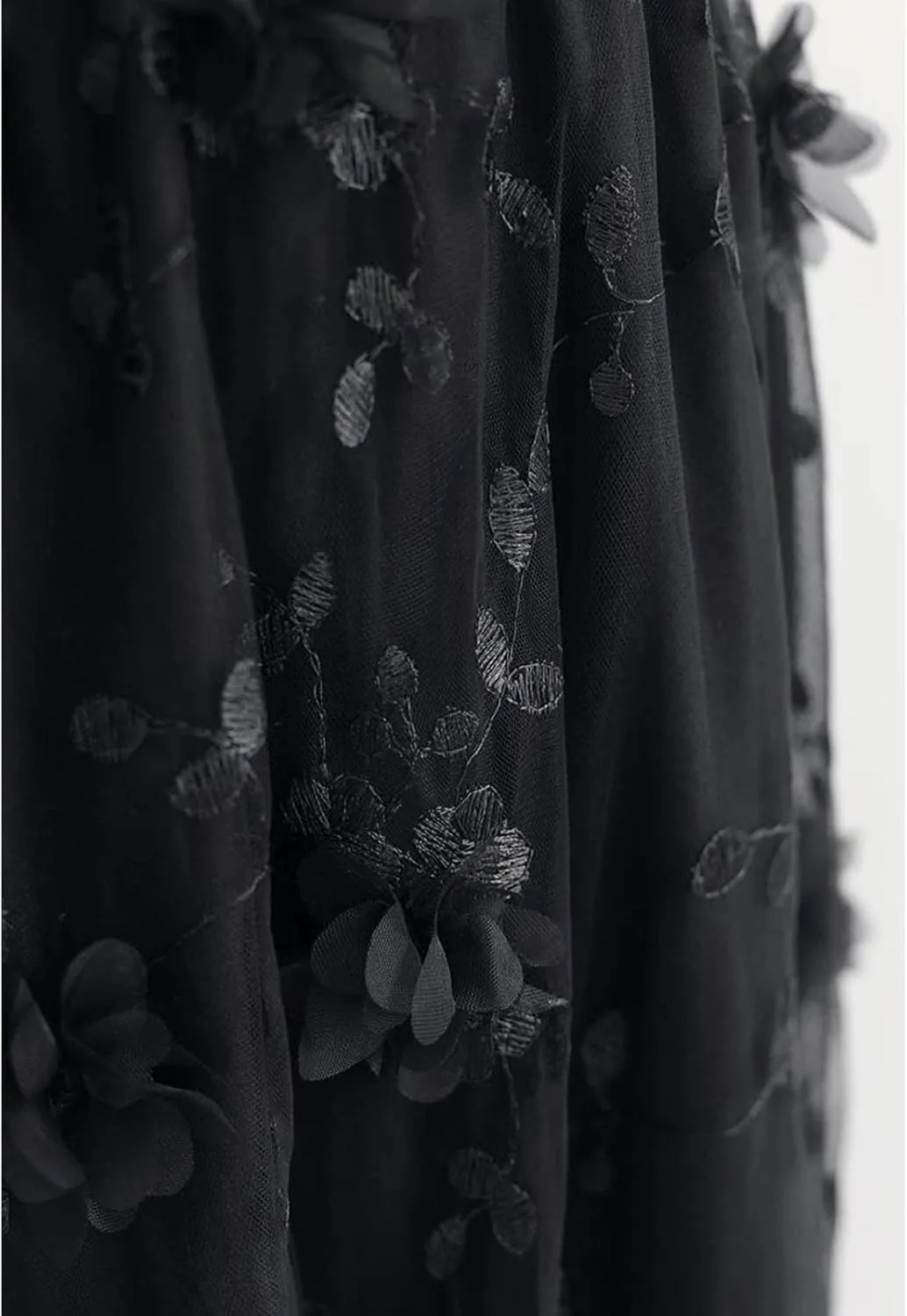 CHICWISH Women's 3D Mesh Flower Embroidered Tulle Midi Skirt
