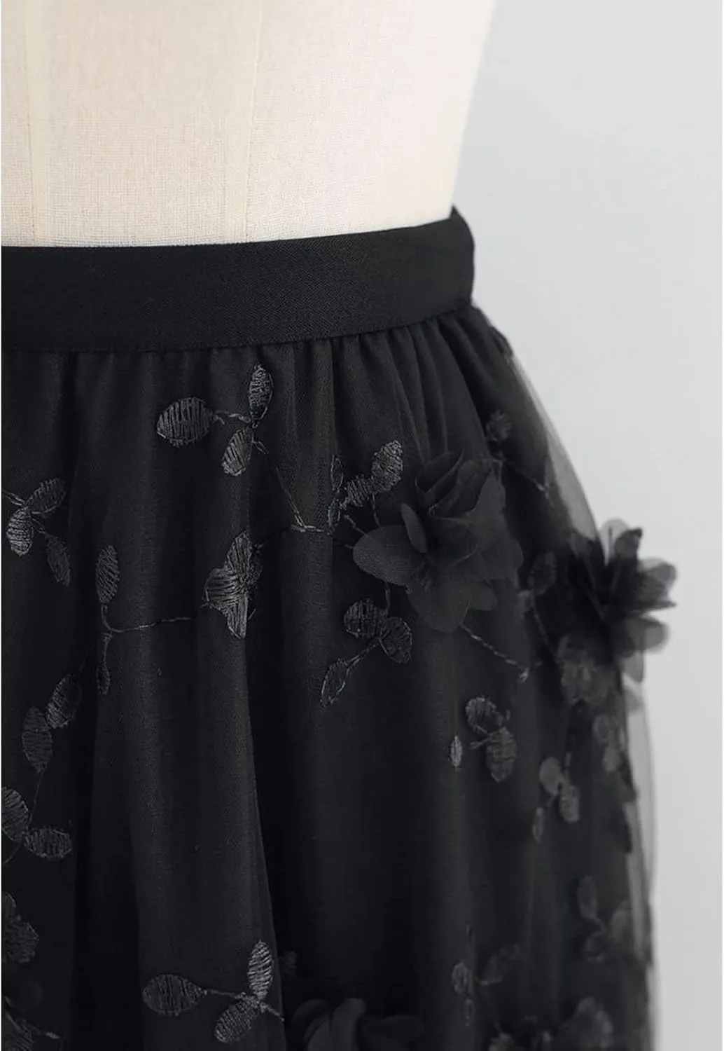 CHICWISH Women's 3D Mesh Flower Embroidered Tulle Midi Skirt