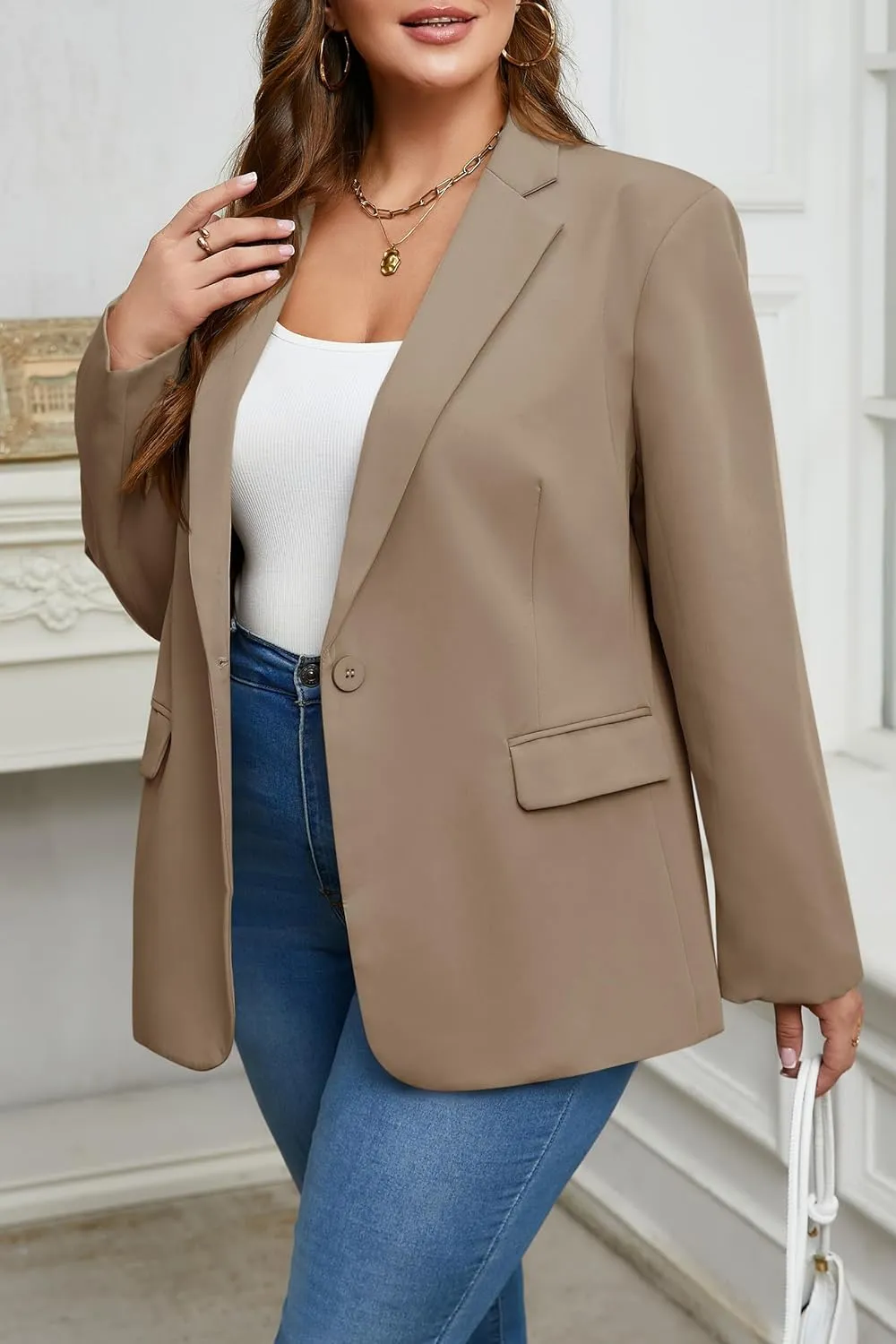 Cicy Bell Womens Plus Size Casual Blazers Lapel Long Sleeve Work Office Suit Jackets Open Front Curvy Blazers