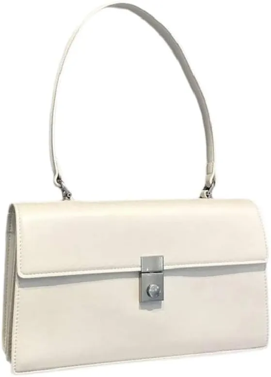 Classic Minimalist Leather Shoulder Bag with Metal Clasp, Available in Black and Ivory